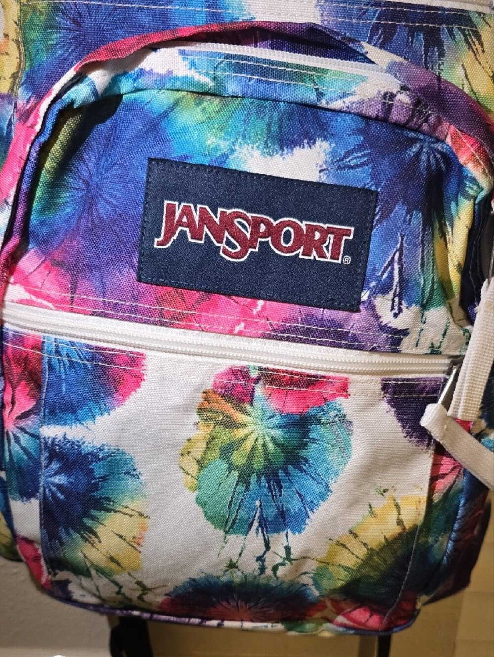 Jansport Large Tie-Dye Backpack in Blue, Pink, Green - Picture 3 of 10